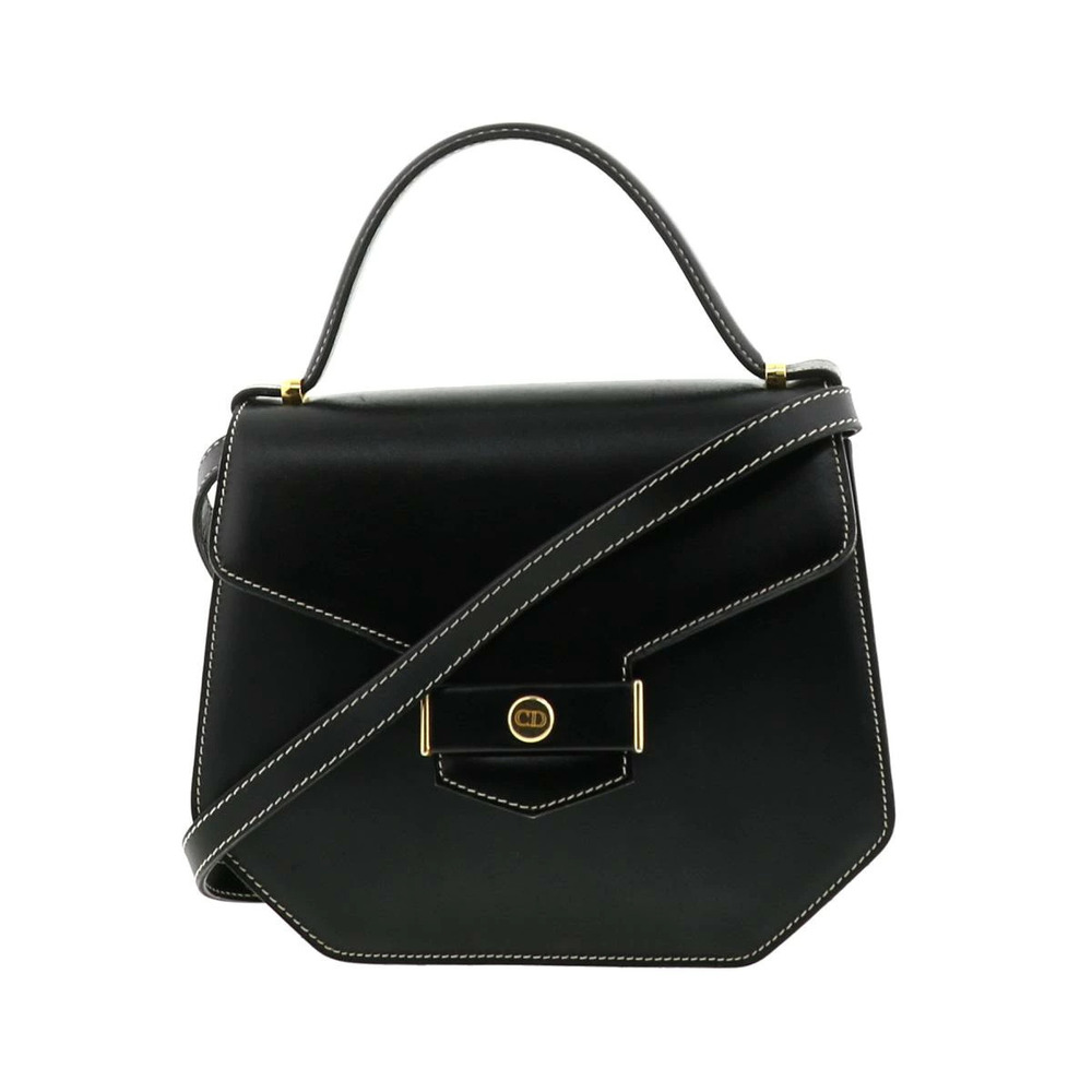 Christian Dior 2way handbag black leather CD logo Black